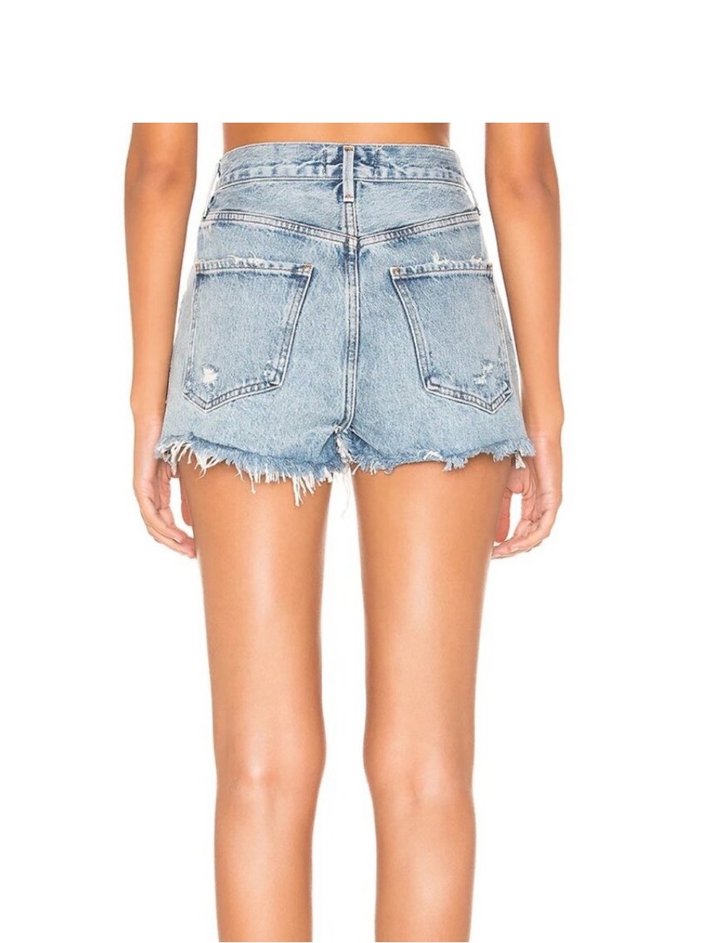 Agolde high rise medium Blue Jaden Distressed Denim Cutoff Shorts size 25 - Picture 7 of 16